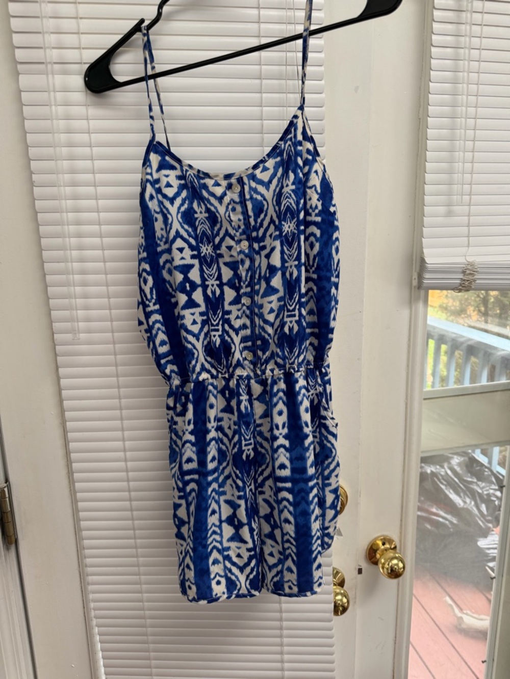 Blue and White Geometric Print Romper